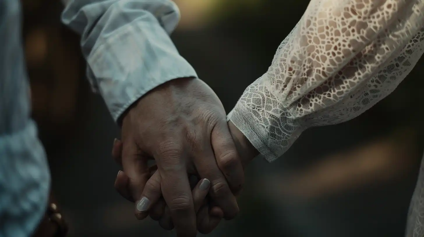 Mains de deux personnes entrelacées symbolisant un couple célébrant son union en musique